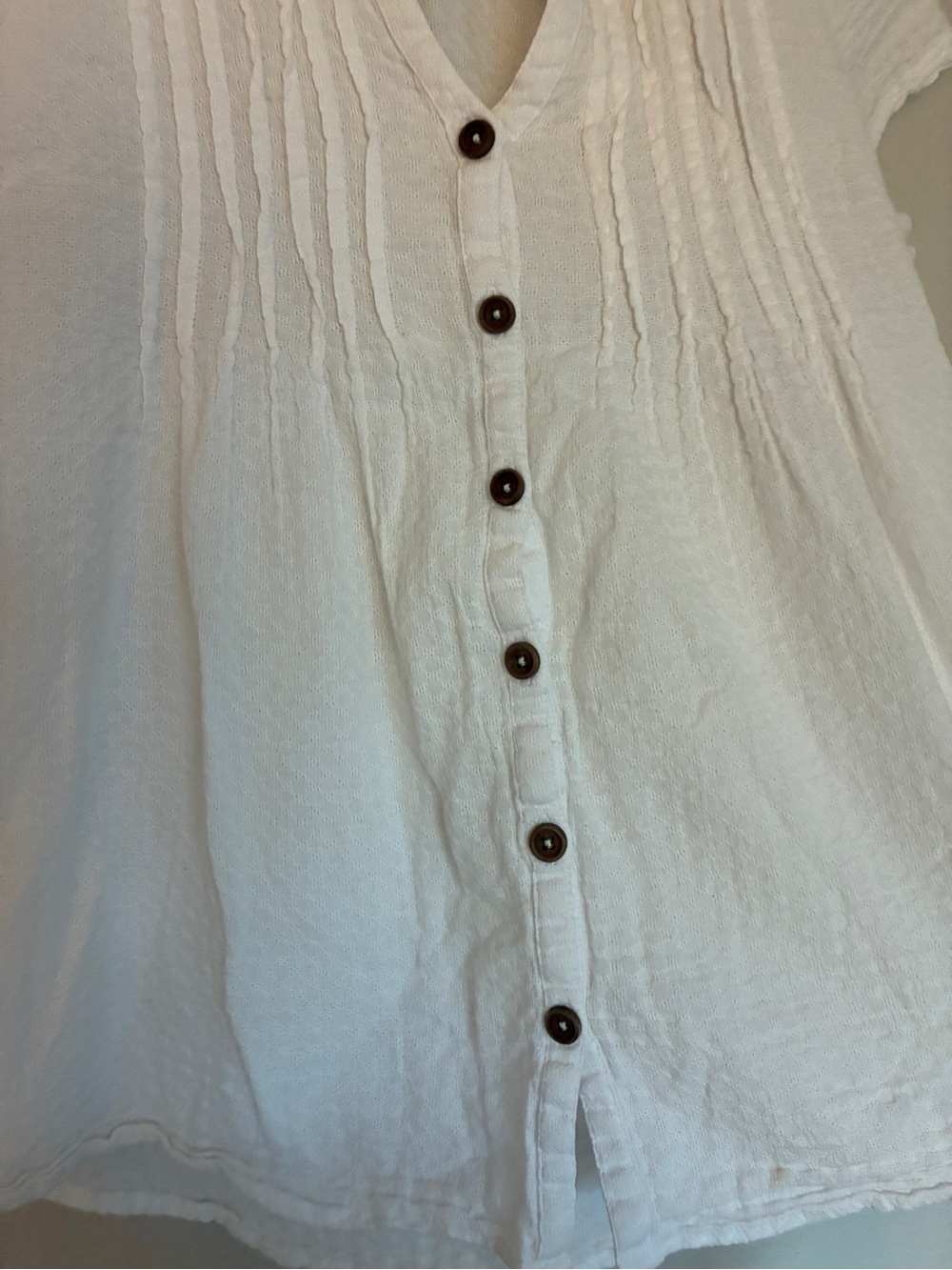 Prana Ellie Top White Short-Sleeve Pintuck Button Front Top Mandarin Collar Y2K - Picture 4 of 9
